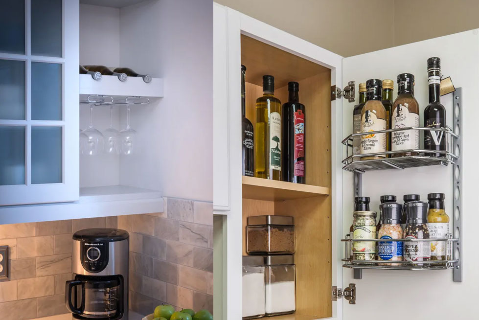Wall cabinet organizers
