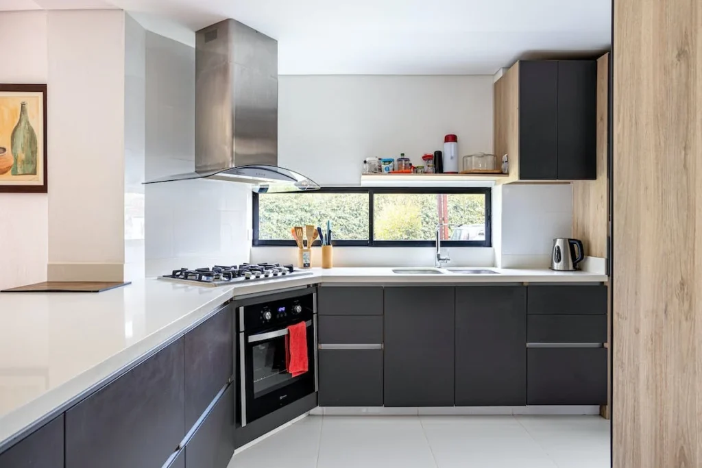 kitchen countertops and charcoal gray cabinets