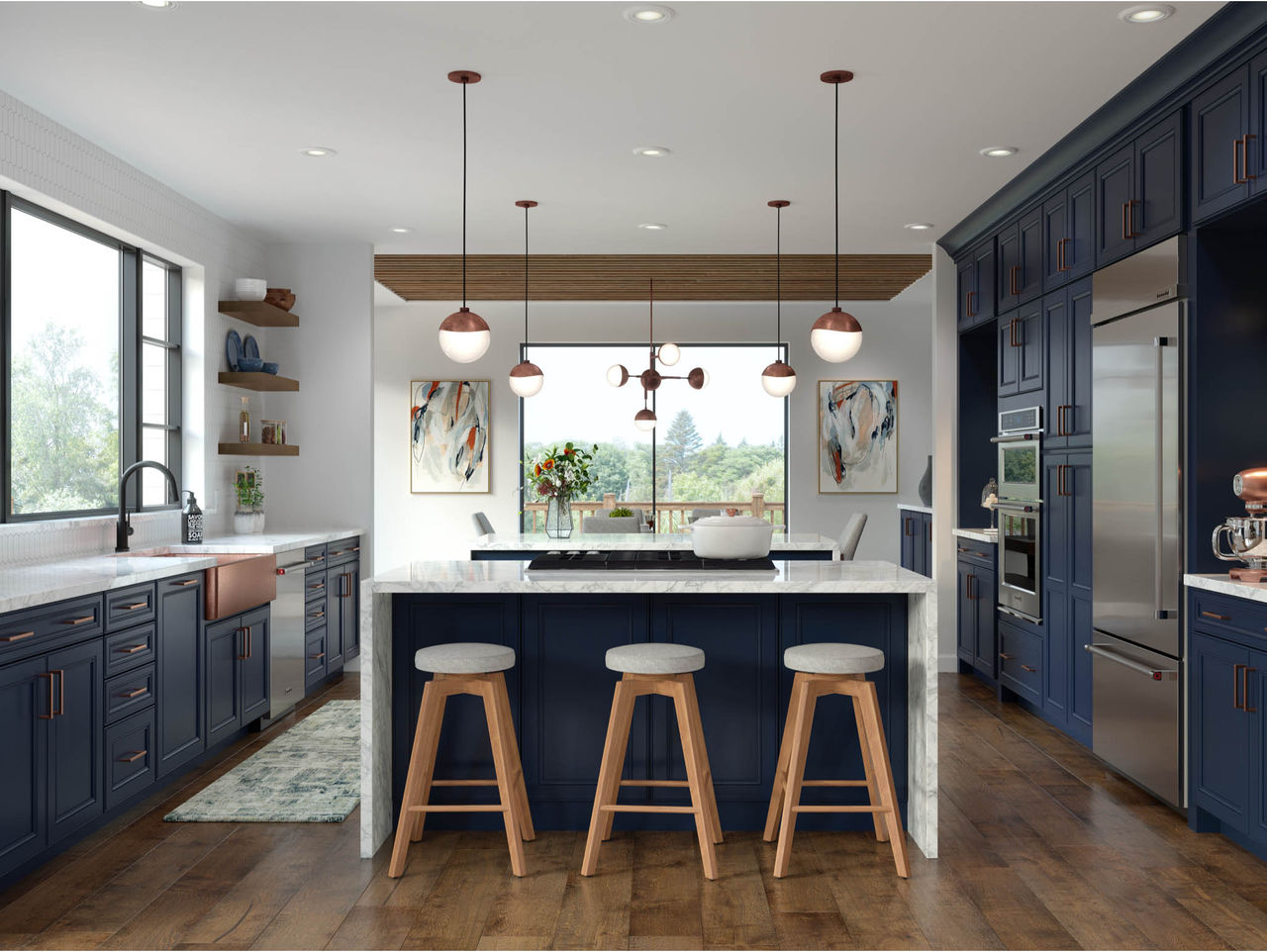 kitchen countertops with Blue Cabinets